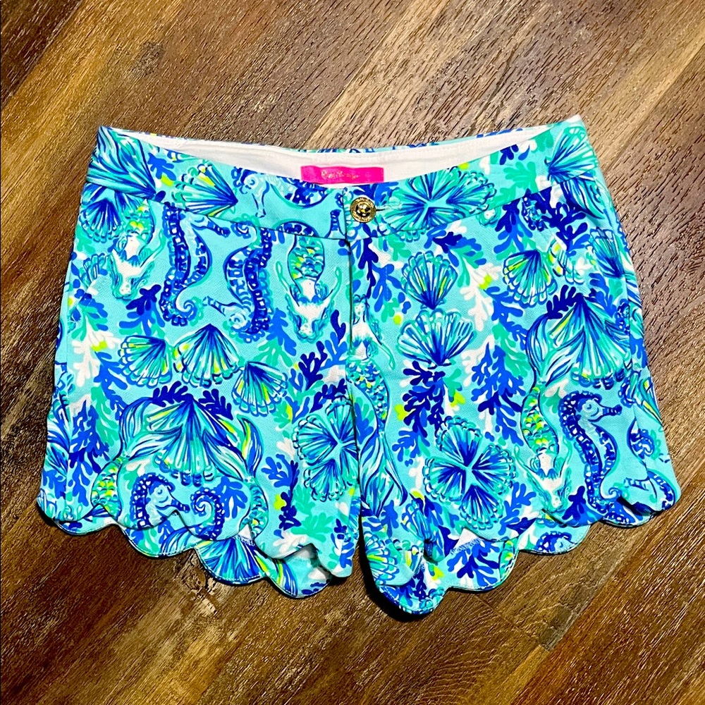 Lilly Pulitzer Size 2 Knit Buttercup Short in Sea Glass Aqua Seeing Double